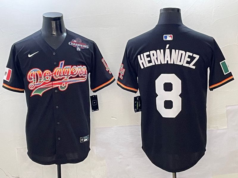 Men Los Angeles Dodgers #8 Hernandez Black rainbow Nike 2025 MLB Jersey style 6